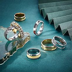 16Pcs 16 Style 201 Stainless Steel Grooved Finger Ring Settings&nbsp;STAS-PH0004-39