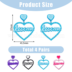 4 Pairs 4 Colors Heart with Word Kiss Me Acrylic Dangle Stud Earrings&nbsp;EJEW-FI0002-34
