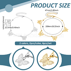 4Pcs 2 Colors Iron Hollow Butterfly Charm Anklets for Women&nbsp;AJEW-HY0002-59
