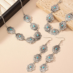 Oval Alloy & Synthetic Turquoise Pendant Necklaces & Dangle Earrings & Link Bracelets Sets&nbsp;FS-WGAAC5F-01