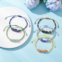 Oval Natural Mixed Gemstone & Glass Seed Beads Braided Bead Bracelets for Women&nbsp;BJEW-MZ00246