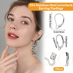 100Pcs 304 Stainless Steel Leverback Earring Findings&nbsp;STAS-BBC0001-55P