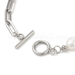 Natural Baroque Pearl Beaded Bracelet with 304 Stainless Steel Paperclip Chains for Women&nbsp;BJEW-JB08970