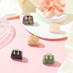 5Pcs 5 Styles Synthetic Blue Goldstone & Natural Cherry Blossom Agate & & Green Aventurine & Rose Quartz & Rhodonite Brass Pendants&nbsp;KK-YW0003-41