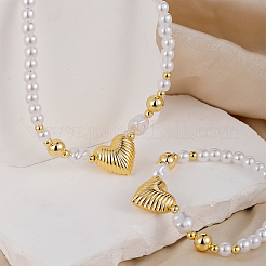 Brass Heart Bracelets & Necklaces Sets for Women&nbsp;CA5711-4