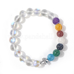 Natural Moonstone & Frosted Weathering Agate Round Beads Stretch Bracelets for Men Women&nbsp;HA0500