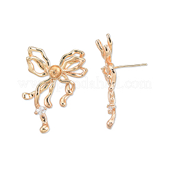 Brass Pave Clear Cubic Zirconia Stud Earring Findings&nbsp;KK-N232-438LG-A