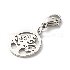 Tarnish Resistant Round Ring with Tree 304 Stainless Steel Filigree Pendant Decorations&nbsp;HJEW-JM00573-01