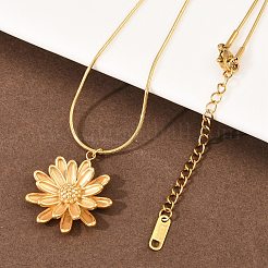 304 Stainless Steel Flower Pendant Round Snake Chain Necklaces for Women&nbsp;NJEW-G188-02G