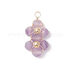 4Pcs 4 Styles Natural Amethyst & Agate & Green Aventurine & Lapis Lazuli Faceted Round Beaded Flower Pendants&nbsp;PALLOY-TA00256
