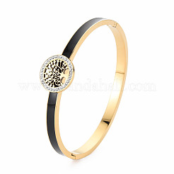 Ion Plating(IP) Crystal Rhinestone Flat Round with Tree of Life Bangle&nbsp;BJEW-N017-005LG