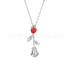 Valentine's Day Brass Pave Clear Cubic Zirconia Rose Flower Pendant 304 Stainless Steel Cable Chain Necklaces for Women&nbsp;WG1B5AB-03