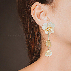 1 Pair Flower with Butterfly Alloy Dangle Stud Earrings&nbsp;EJEW-FI0002-03