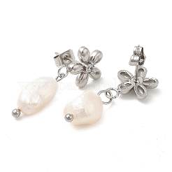 304 Stainless Steel Flower Dangle Stud Earings with Rhinestone&nbsp;EJEW-M224-02P