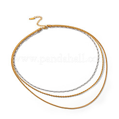 Duo Tone 304 Stainless Steel 3 Layer Chain Necklaces for Women&nbsp;WG941EA-01