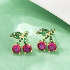 Cherry Brass Micro Pave Cubic Zirconia Stud Earrings&nbsp;EJEW-F895-26A-G