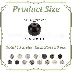 300Pcs 15 Styles Natural & Synthetic Mixed Gemstone Round Beads&nbsp;G-AR0005-78