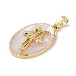 Rack Plating Brass Pave Shell Oval Pendants&nbsp;KK-U032-92G-12