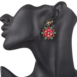 Brass Seed Beads Christmas Flower Snowflake Dangle Stud Earrings&nbsp;EJEW-MZ00492