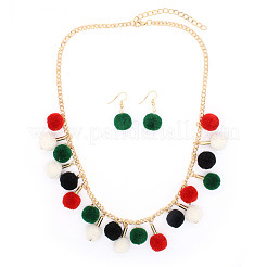 Christmas Polyester Pompom Ball Necklaces & Dangle Earring Sets&nbsp;FS-WG24699-03