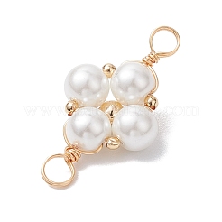 Glass Pearl Copper Wire Wrapped Flower Connector Charms&nbsp;PALLOY-JF03048-01