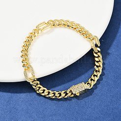 Brass Micro Pave Clear Cubic Zirconia Curb Chain Bracelets for Women&nbsp;BJEW-F504-08G