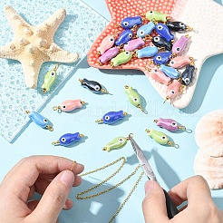 10Pcs Evil Eye Fish Shaped Glazed Porcelain Pendants&nbsp;PALLOY-YW00086-01
