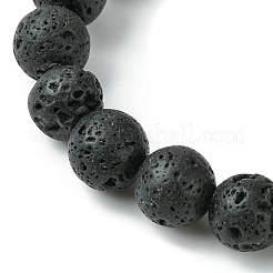 Natural Mixed Gemstone Cuboid & Lava Rock Round Beaded Stretch Bracelet&nbsp;BJEW-JB09795