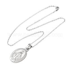 304 Stainless Steel Oval with Virgin Mary Pendant Necklaces for Women&nbsp;NJEW-B149-02P