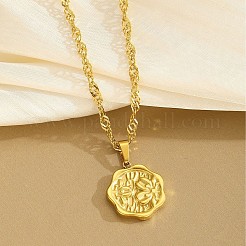 304 Stainless Steel Embossed Flower Pendant Necklaces for Women&nbsp;WG4082C-01