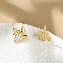 Brass Micro Pave Clear Cubic Zirconia Stud Earrings&nbsp;EJEW-R016-26G-11