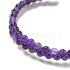 Adjustable Round Natural Amethyst Braided Bead Bracelets for Women&nbsp;BJEW-G713-01