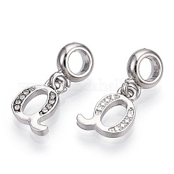 Platinum Rack Plating Alloy Rhinestone European Dangle Charms&nbsp;PALLOY-T048-36P-Q