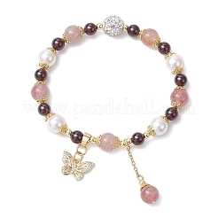 Natural Garnet & Strawberry Quartz and Shell Pearl Beads Stretch Bracelets&nbsp;BJEW-JB11821