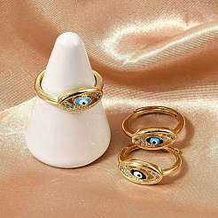 Brass Micro Pave Clear Cubic Zirconia Enamel Finger Rings for Women&nbsp;RJEW-L113-024G