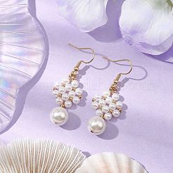 Shell Pearl with Brass Dangle Earrings for Women&nbsp;EJEW-TA00557