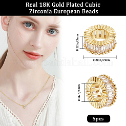 5Pcs Brass Micro Pave Cubic Zirconia Rondelle European Beads&nbsp;ZIRC-BBC0002-50