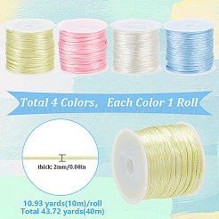 4 Rolls 4 Colors Nylon Satin Rattail Cords&nbsp;NWIR-SC0001-20B