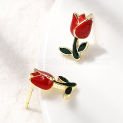 Brass Enamel Flower Stud Earrings&nbsp;EJEW-P322-05G