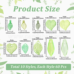 600Pcs 10 Styles Transparent Acrylic Pendants&nbsp;OACR-PA0001-49