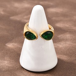 304 Stainless Steel with Glass Cuff Open Rings&nbsp;RJEW-Z125-03G-03