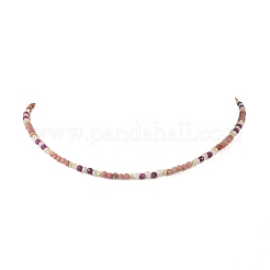 Natural Rhodonite Faceted Round Beaded Necklaces&nbsp;NJEW-JN06430-04