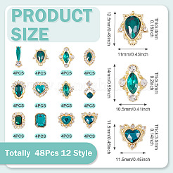 48Pcs 12 Styles Alloy Rhinestone Cabochons&nbsp;MRMJ-TA0001-45A