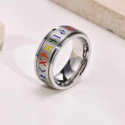 Rainbow Color Pride Flag Rune Words Odin Norse Viking Amulet Enamel Rotating Ring&nbsp;RABO-PW0001-037A