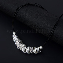 Brass and Iron Multi Ring Pendant Black Waxed Cord Necklaces for Women&nbsp;FS-WG5AD10-02