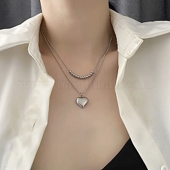 Non-Tarnish 304 Stainless Steel Round Snake & Curb Chains Double Layer Necklaces&nbsp;NJEW-K257-07P