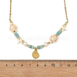 304 Stainless Steel Sea Animals Pendant Satellite Chain Necklaces with Synthetic Turquoise and Natural Amazonite Heishi Beads&nbsp;NJEW-JN06504