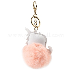 Imitation Rex Rabbit Fur Ball & PU Leather Unicorn Pendant Keychain&nbsp;KEYC-K018-01KCG-03