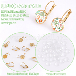 DIY Half Round 304 Stainless Steel & Glass Leverback Earring Jewelry Kits&nbsp;DIY-UN0006-07