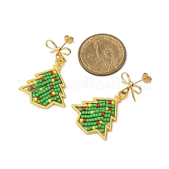 Christmas Tree Brass Dangle Stud Earrings&nbsp;EJEW-MZ00496-02